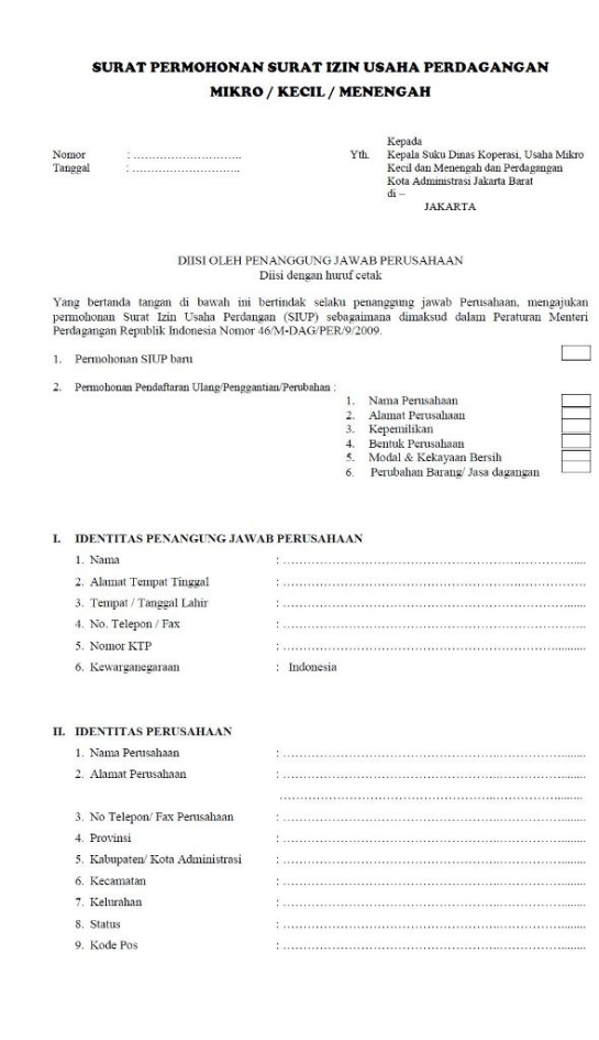 Contoh Surat Indonesia Contoh Formulir Surat Izin Usaha